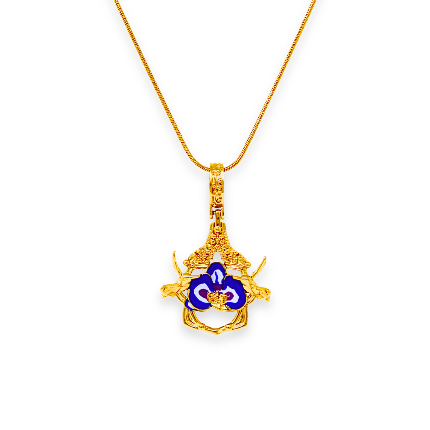 "Cherished Orchid" Pendant - Gold with IEP Blue Orchid House