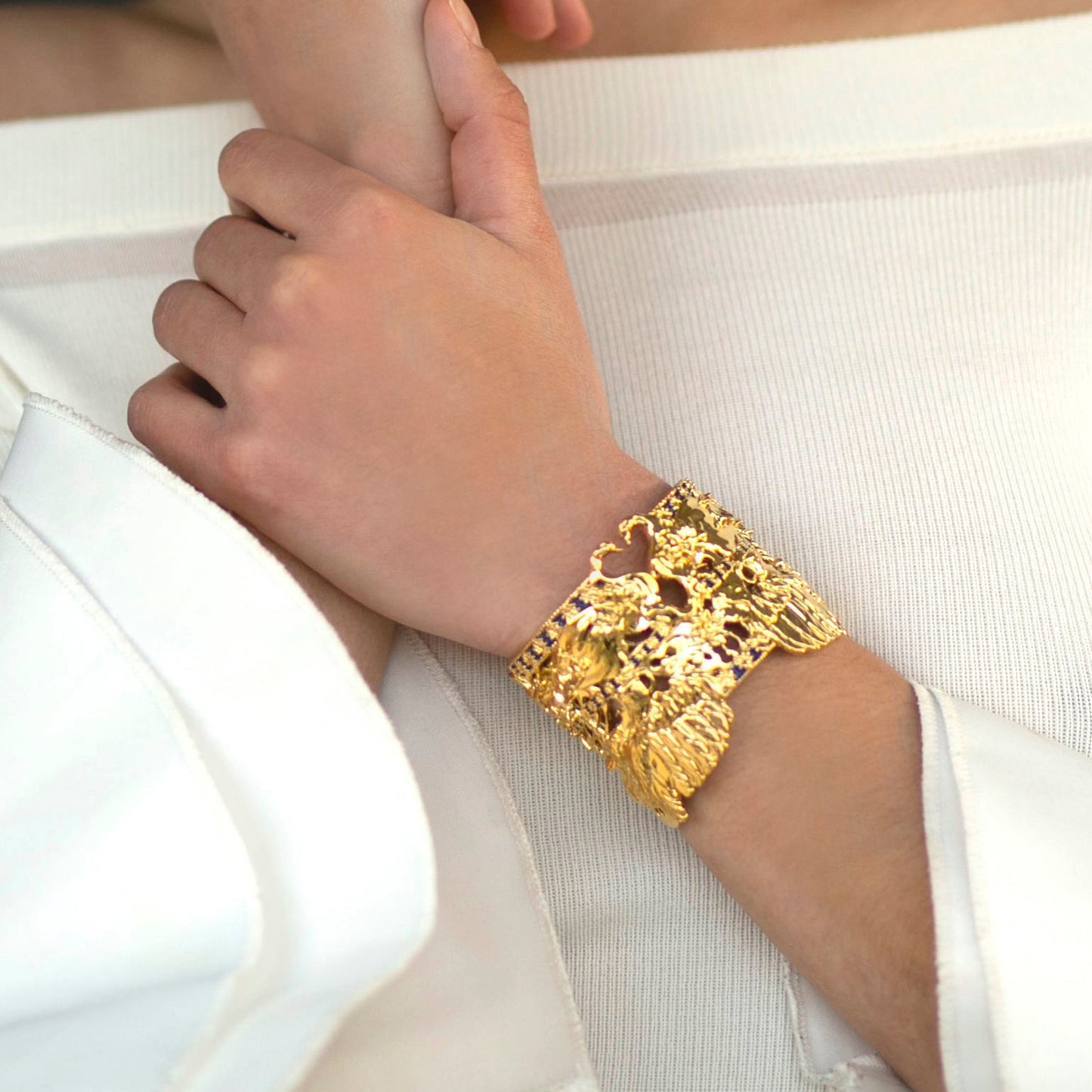 "Tea and Lilies" Cuff - Gold & Royal Blue