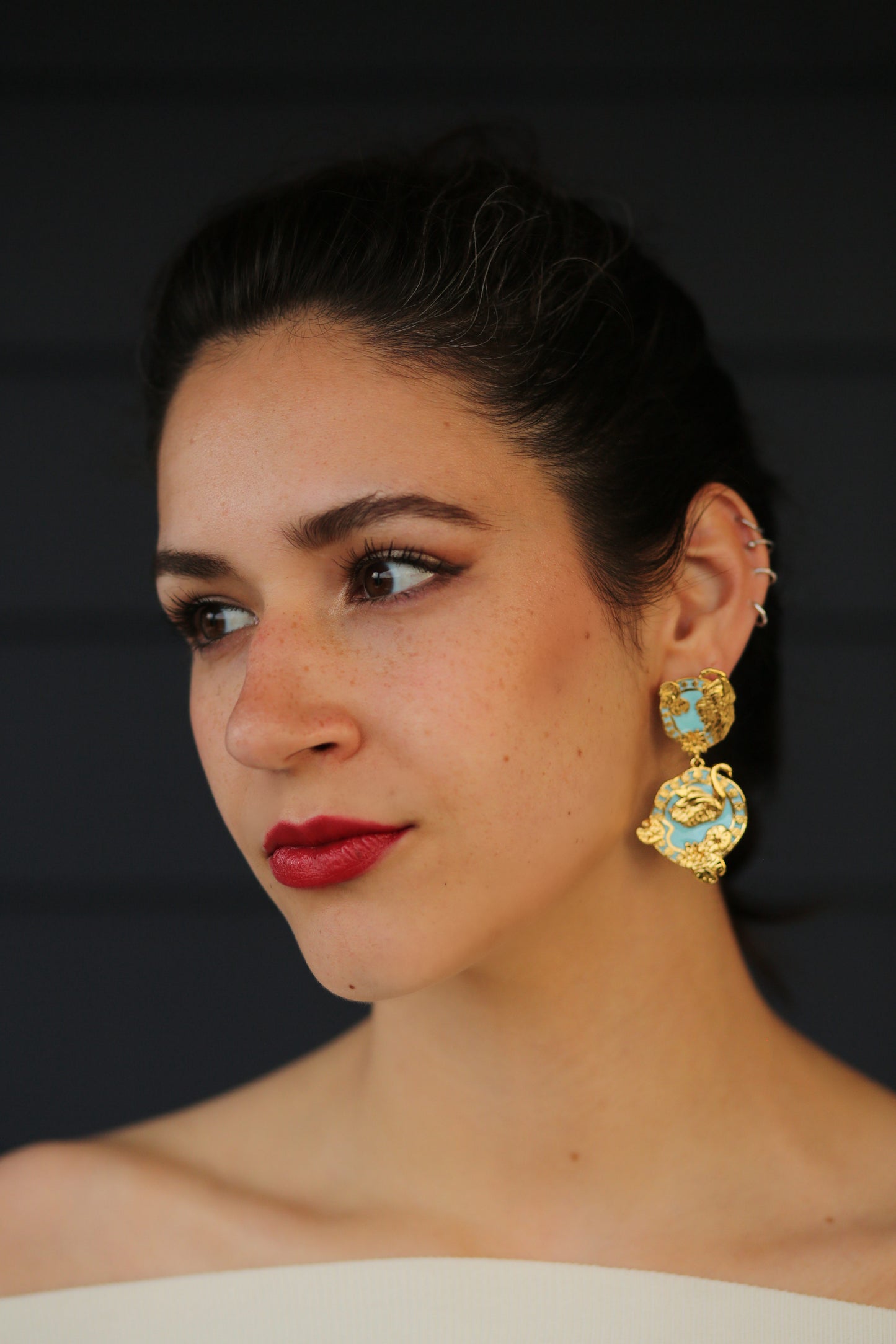 "Tea and Lilies" Large Earrings - Aquamarine & Gold