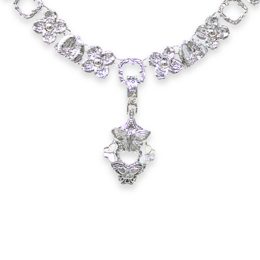 "Cherished Orchid" Necklace with Pendant - Rhodium Butterfly