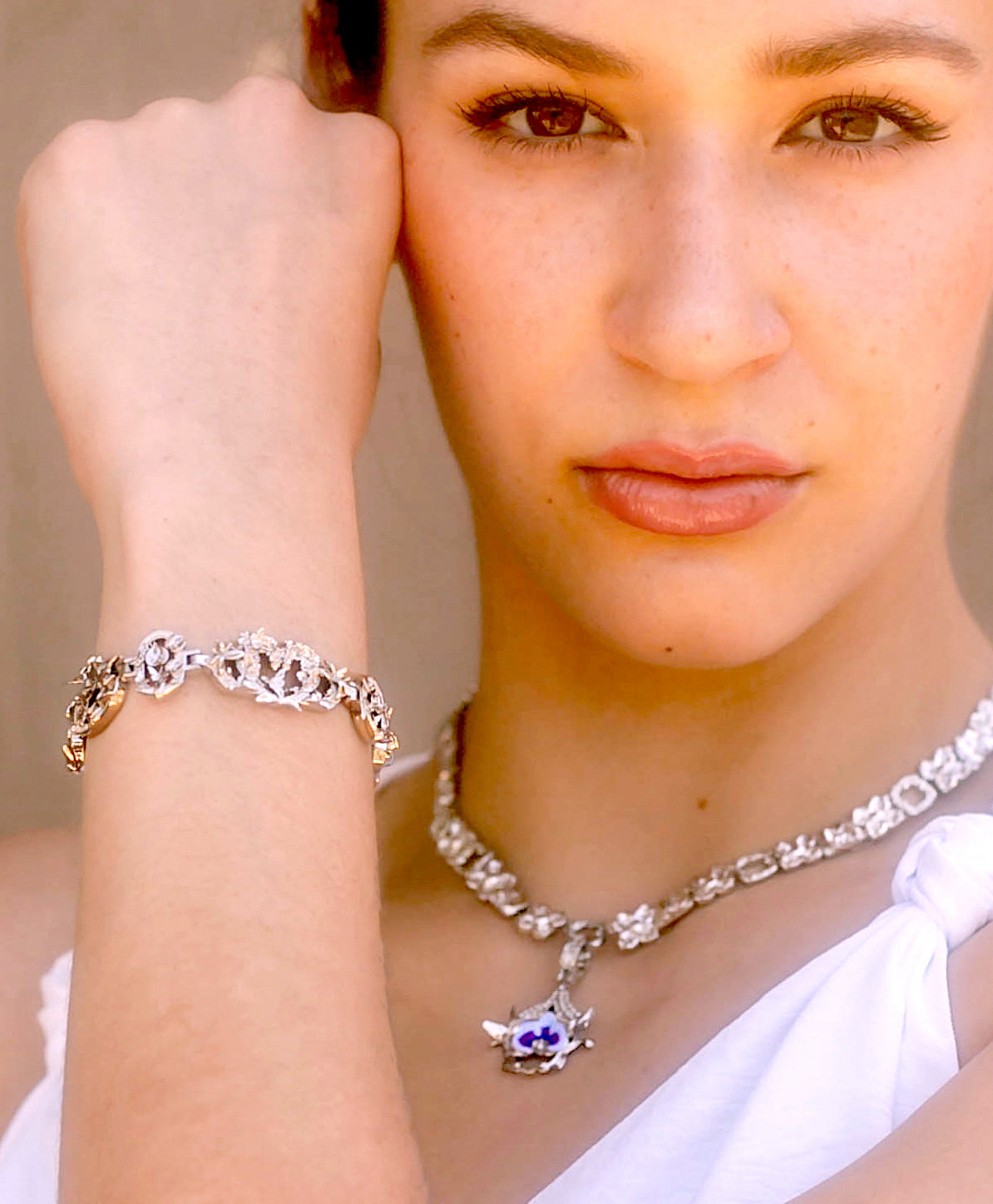 "Cherished Orchid" Bracelet - White Rhodium
