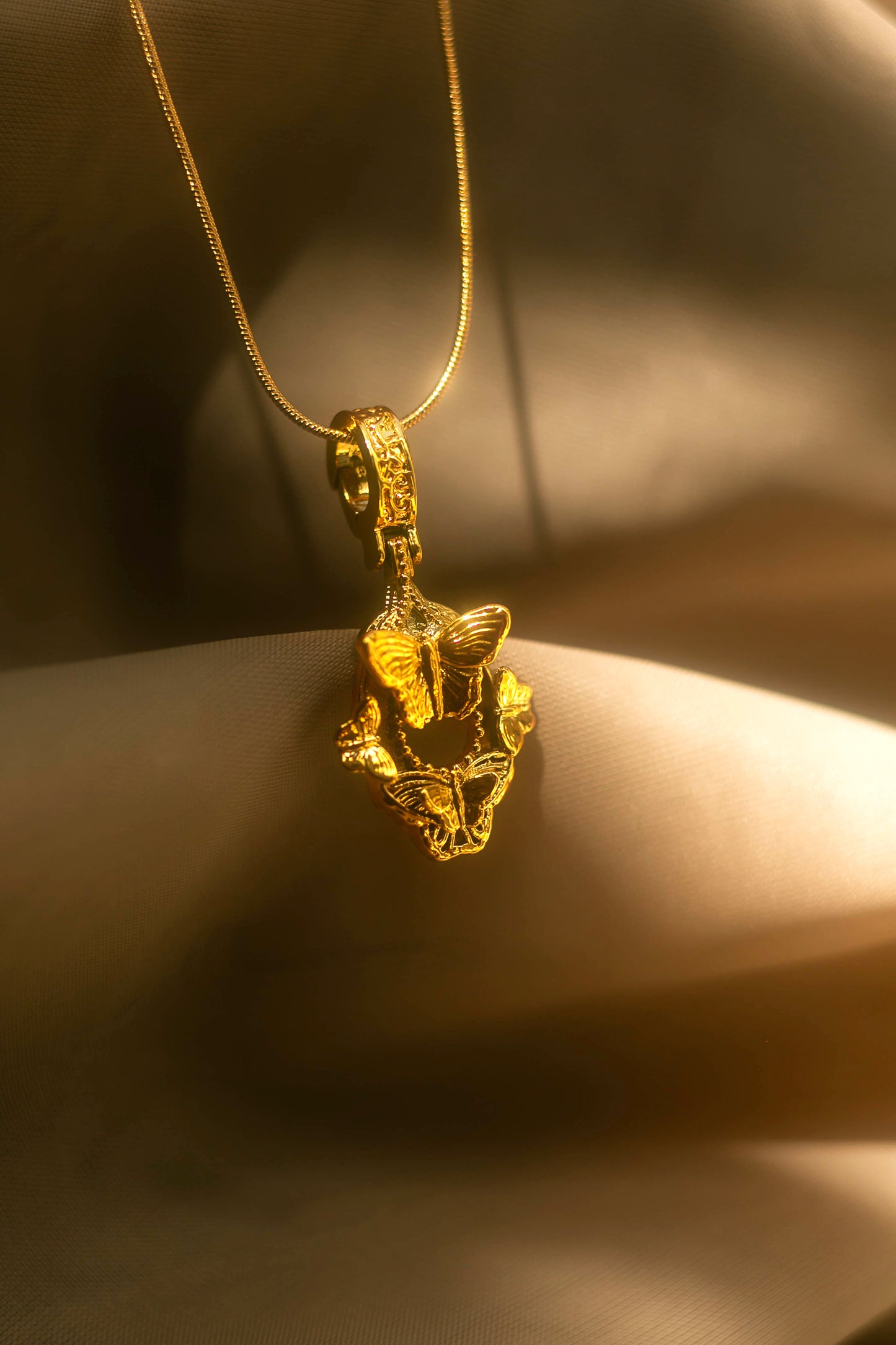 "Cherished Orchid" Pendant Necklace - Gold Butterfly