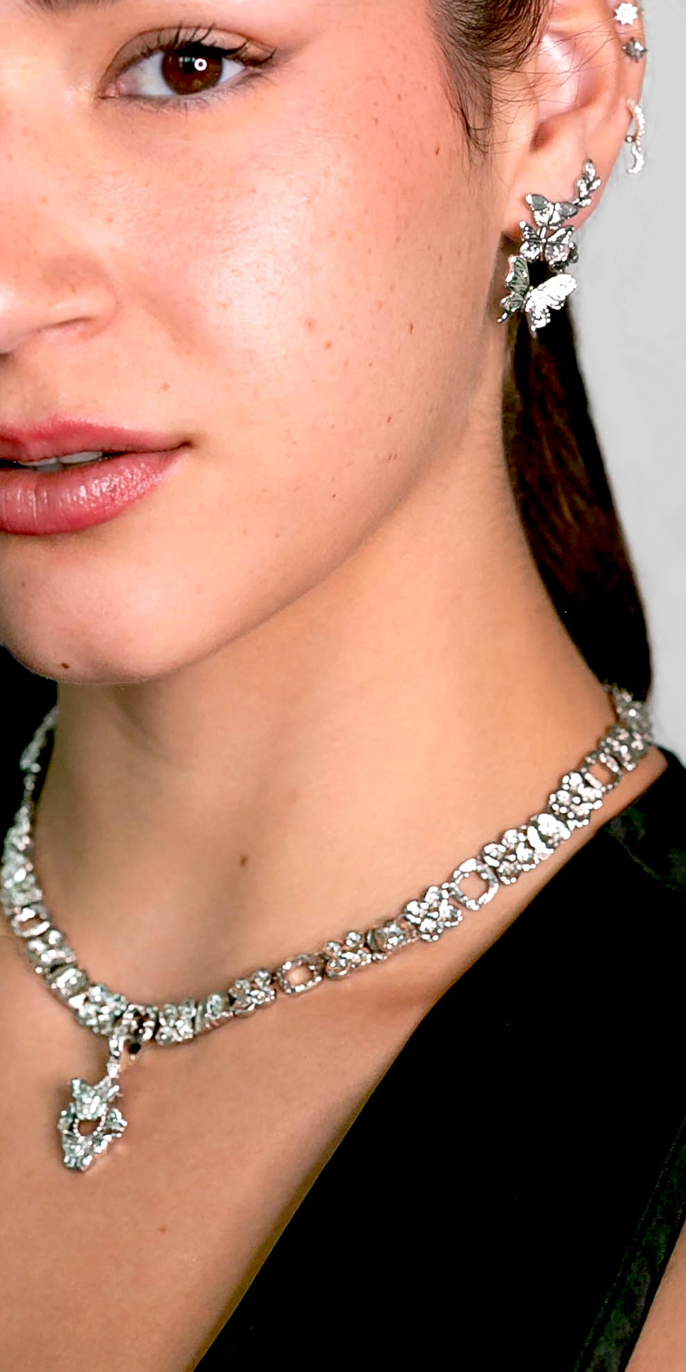 "Cherished Orchid" Necklace with Pendant - Rhodium Butterfly
