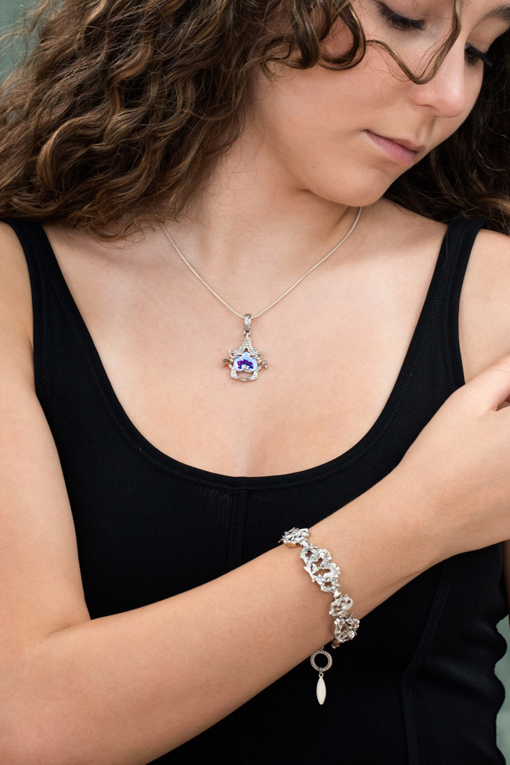 "Cherished Orchid" Bracelet - White Rhodium