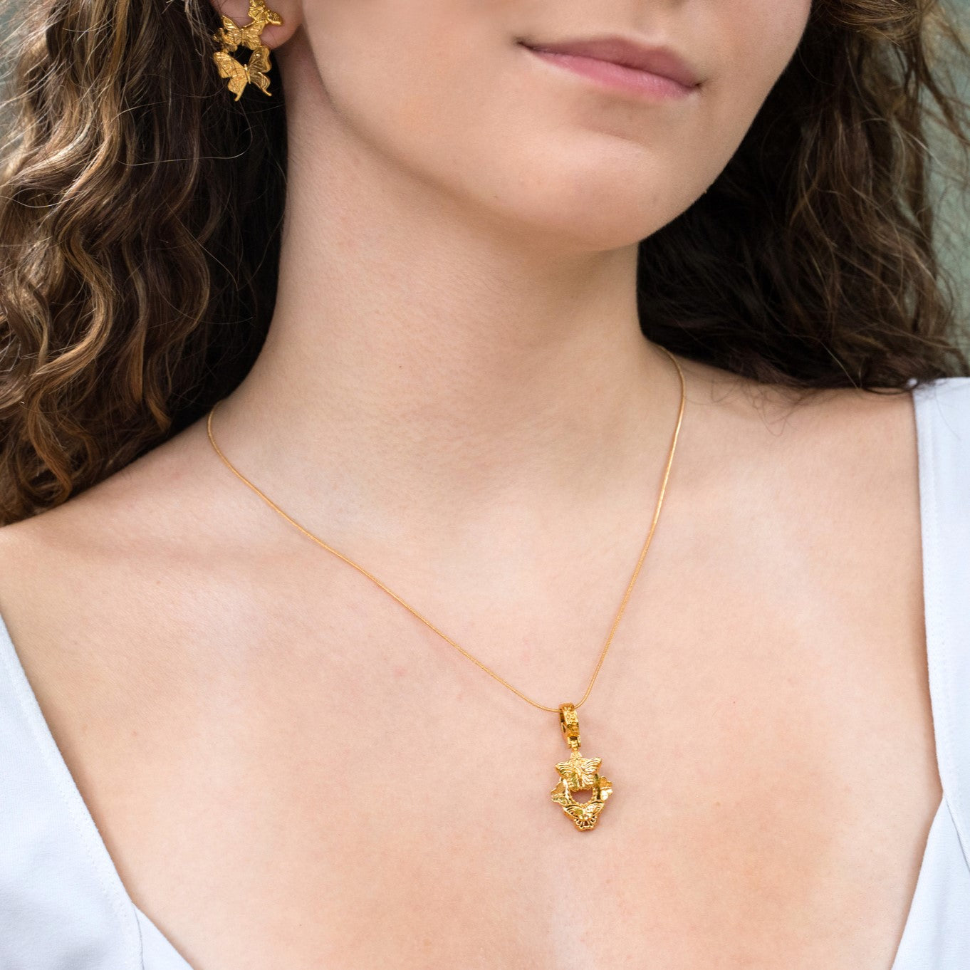 "Cherished Orchid" Pendant Necklace - Gold Butterfly