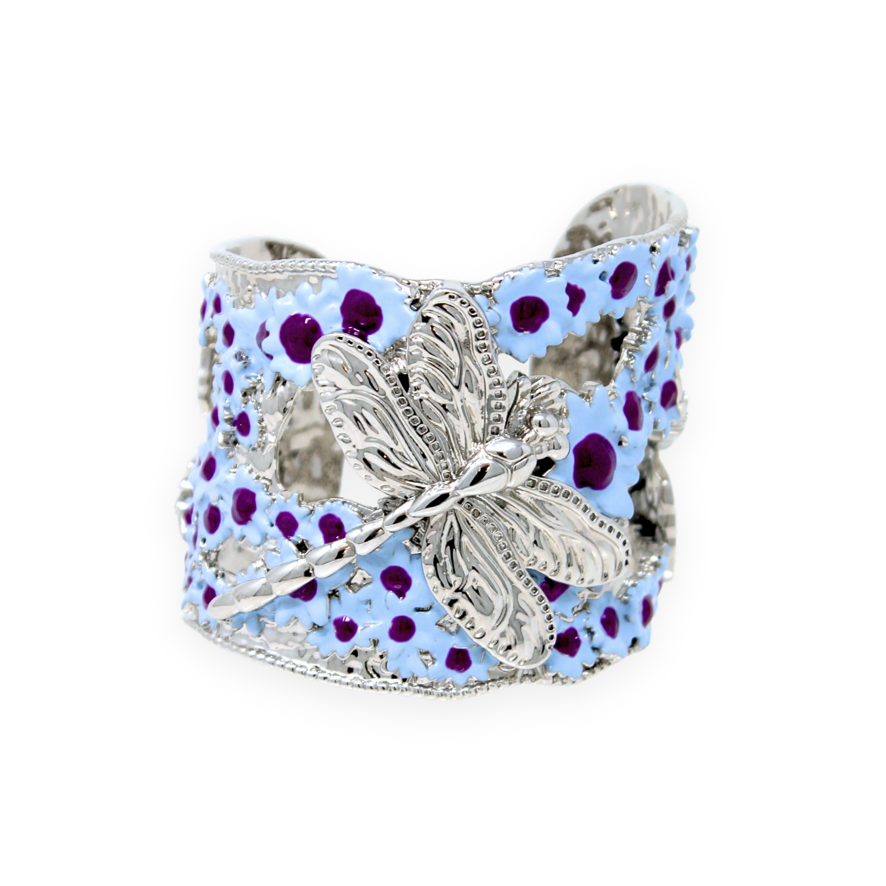 Fly Away White Rhodium Dragonfly Cuff Bracelet – Angela Mia Jewelry