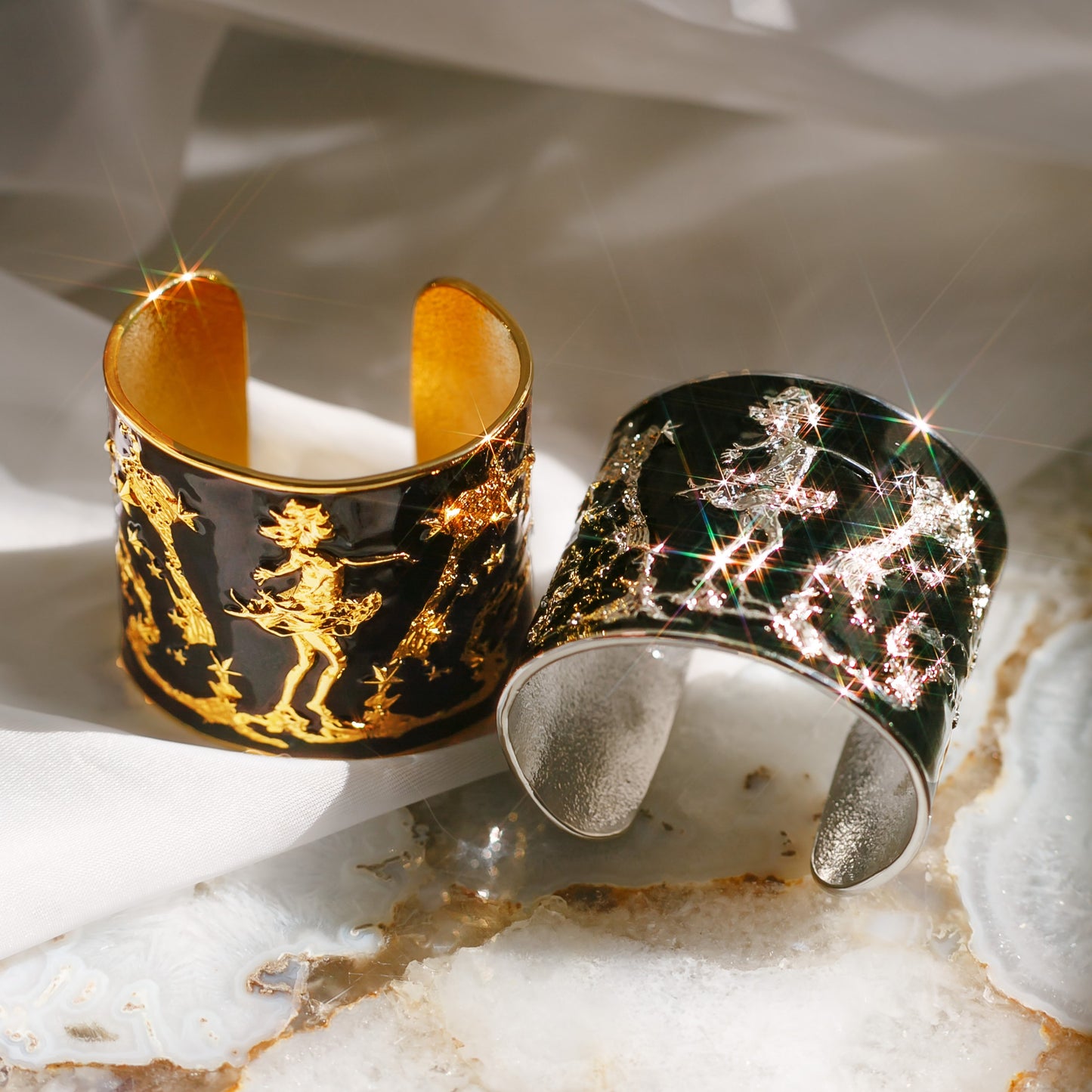 "She Moves The Stars" Bracelet Cuff - Silver & Black