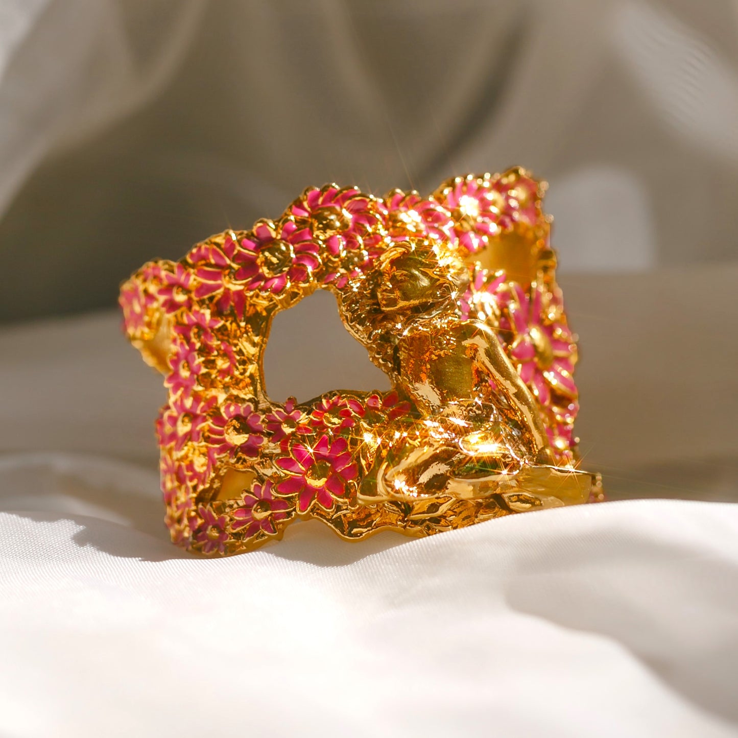 "Sunshine Every Day" Cuff Bracelet - Gold & Fuchsia