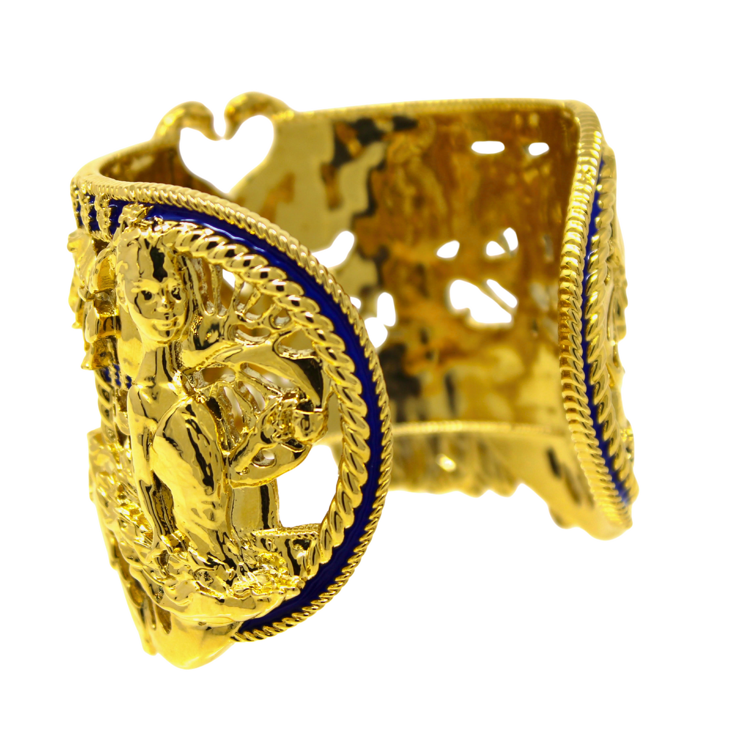 "Tea and Lilies" Cuff - Gold & Royal Blue