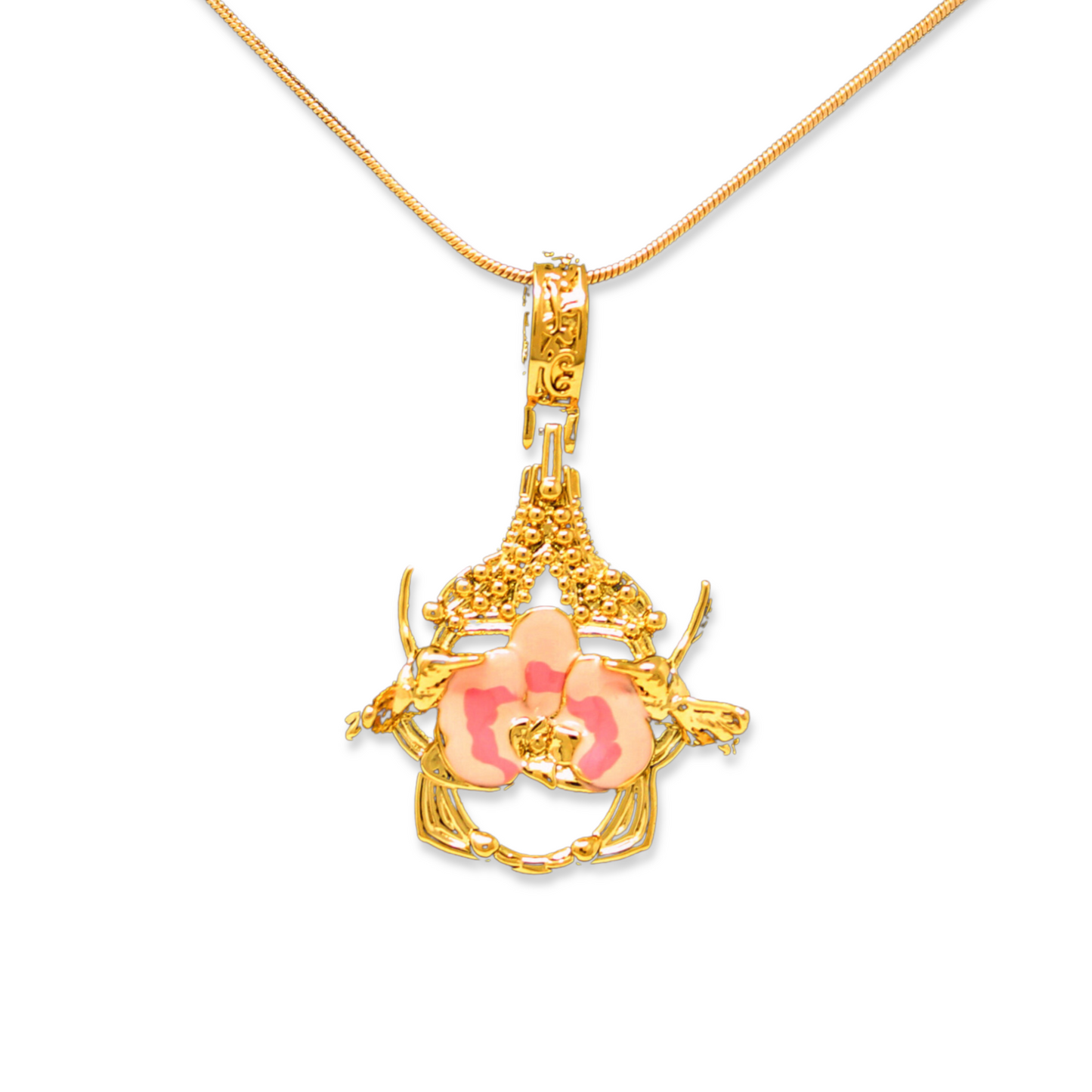 "Cherished Orchid" Pendant - Gold with Pink Orchid