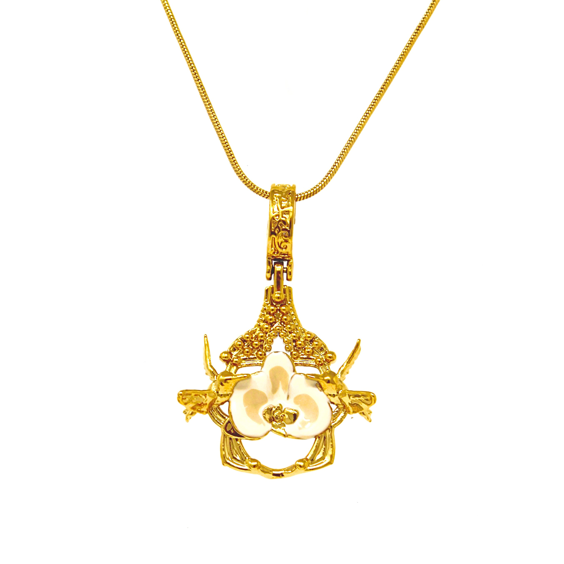 Orchid Pendant Necklace – Ivory Orchid in Gold | Angela Mia