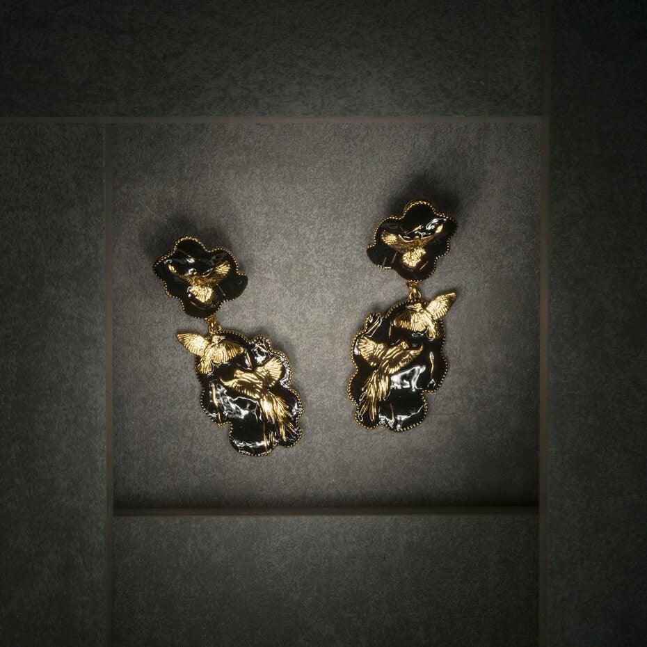 Unique Earrings "Arise" - Gold & Black Jewelry, Gift, Gift for Mom, Artistic