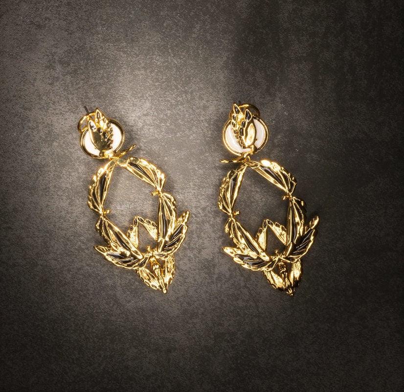 Unique Earrings "Soaring" - Gold & Black, Large Gift, Gift For Mom, Artistic, Jewelry