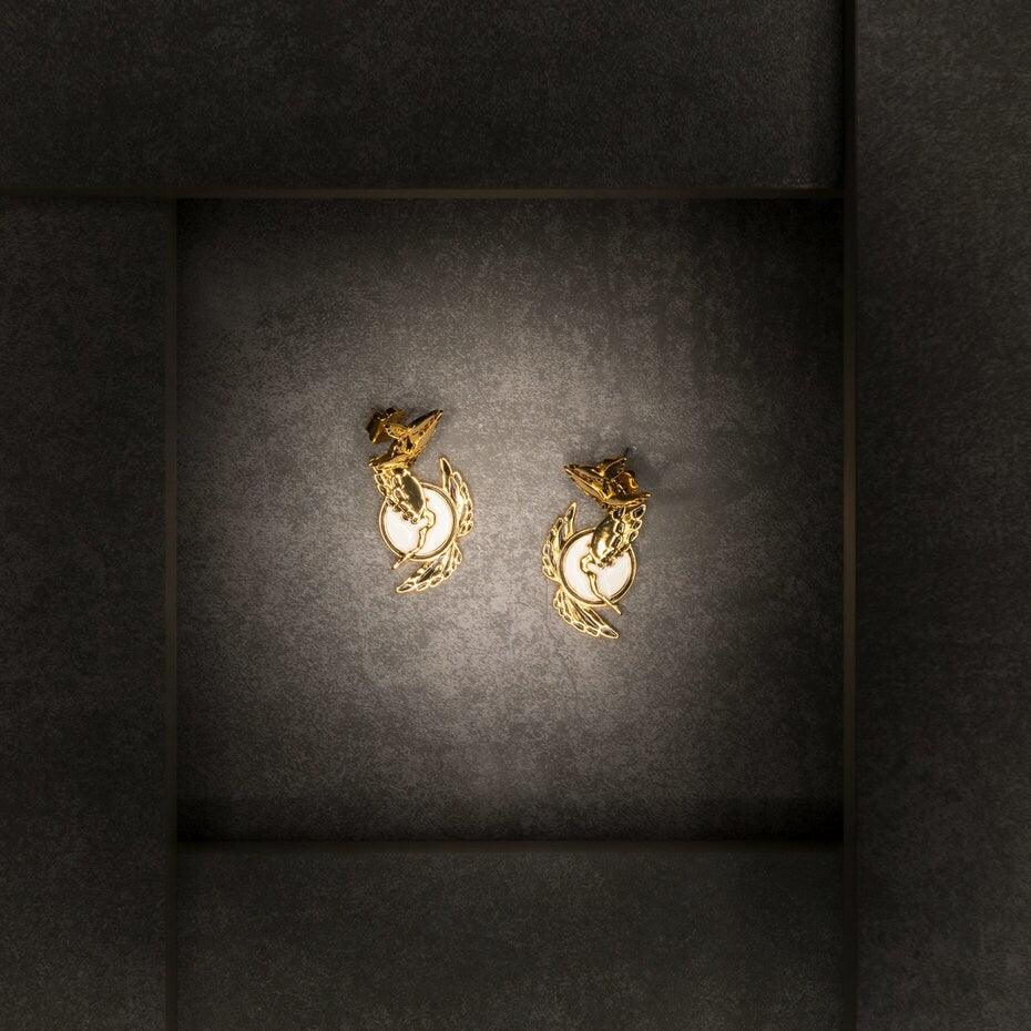 Unique Earrings small "Soaring" - Gold & Black Jewelry, Gift, Gift for Mom, Artistic