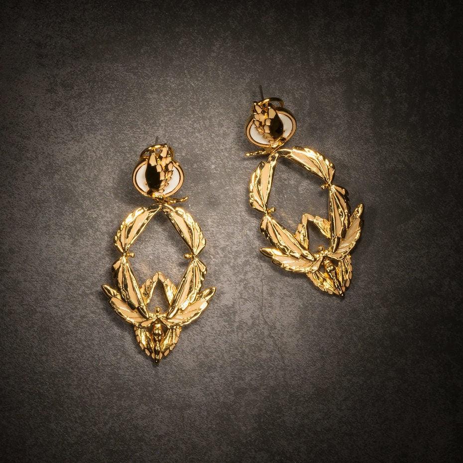 Unique Earrings "Soaring" - Gold & Champagne, Large Jewelry, Gift, Gift for Mom, Artistic