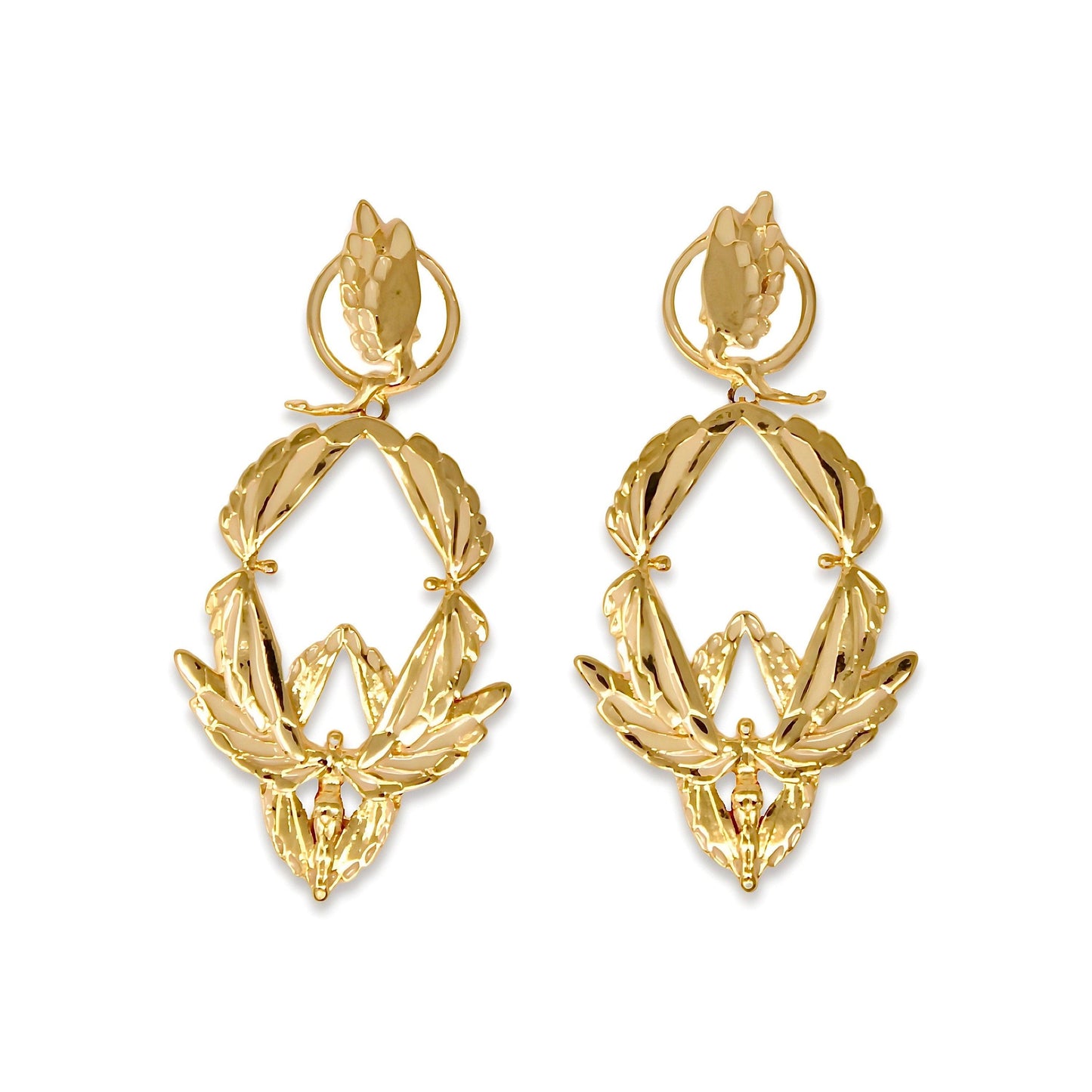 Unique Earrings "Soaring" - Gold & Champagne, Large Jewelry, Gift, Gift for Mom, Artistic