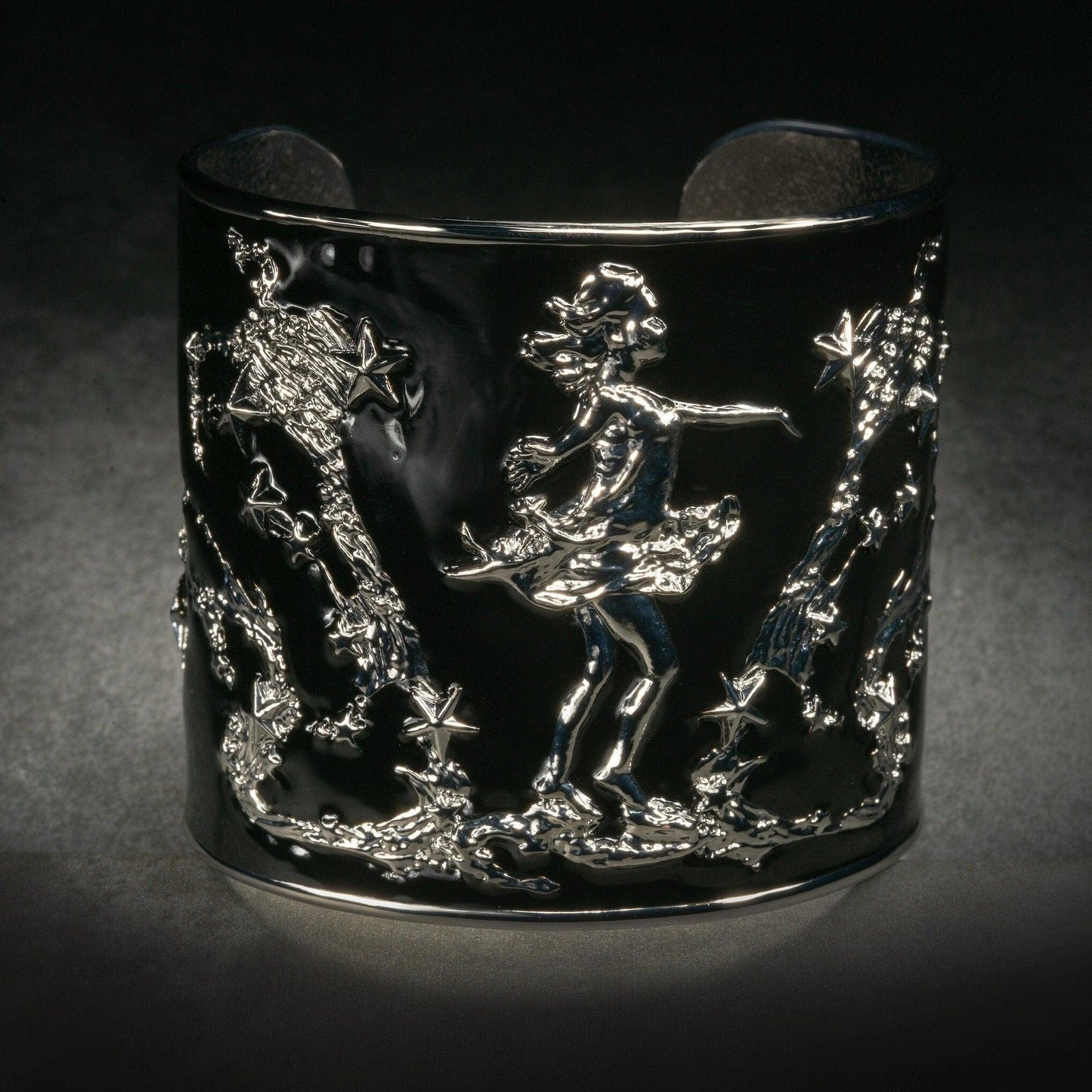 "She Moves The Stars" Bracelet Cuff - Silver & Black - Angela Mia Jewelry