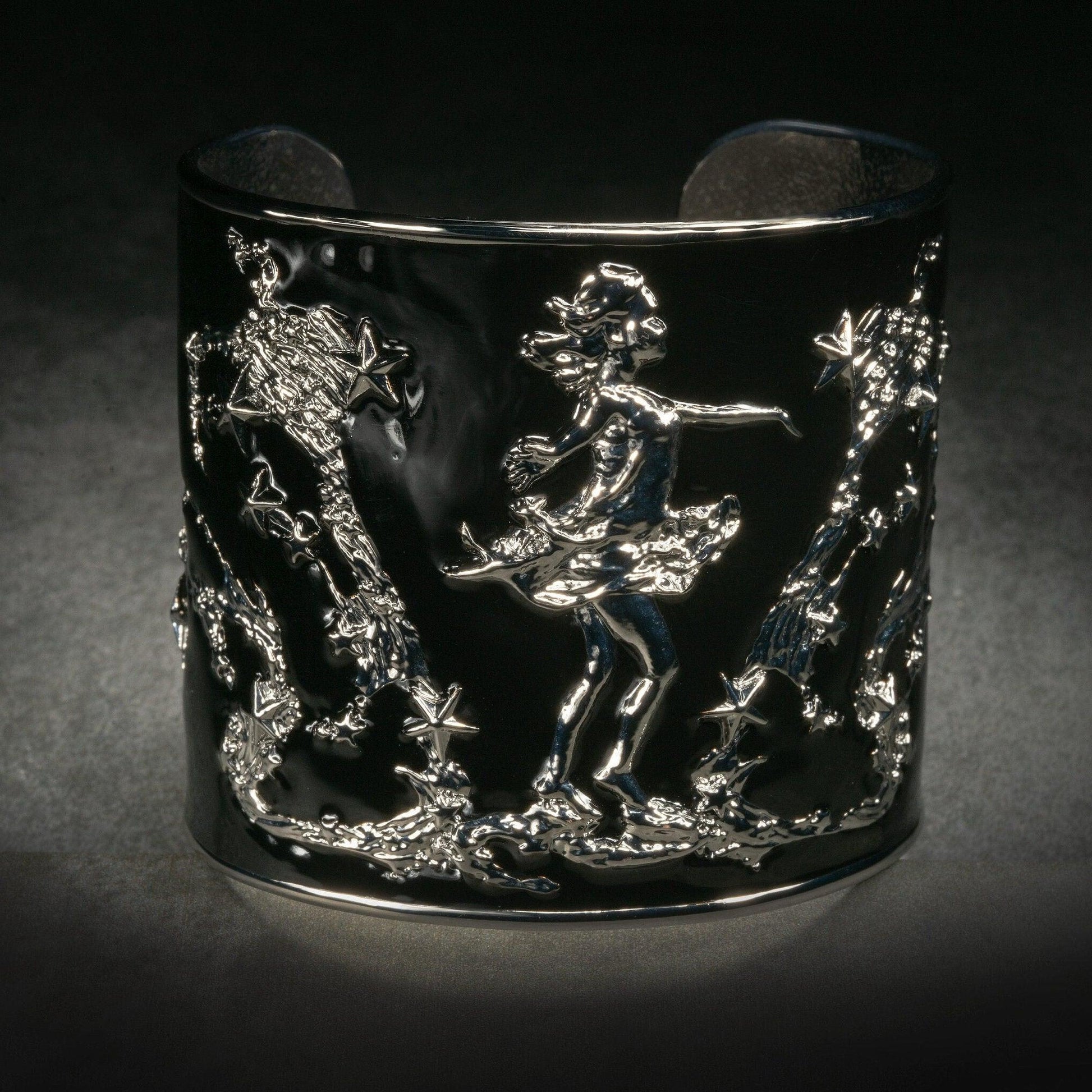 "She Moves The Stars" Bracelet Cuff - Silver & Black - Angela Mia Jewelry