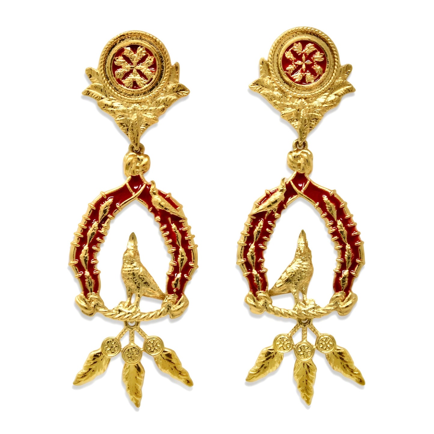 Unique Earrings "Vigor" with Feathers - Gold & Green Jewelry, Gift, Gift for Mom, Artistic