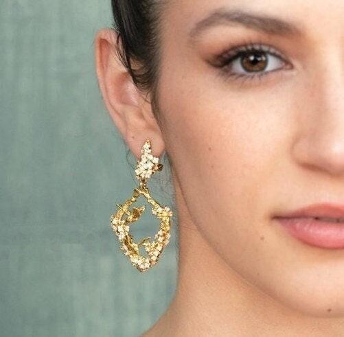 Unique Earrings "Harmony" - Gold & Ivory Gift, Gift For Mom, Artistic, Jewelry