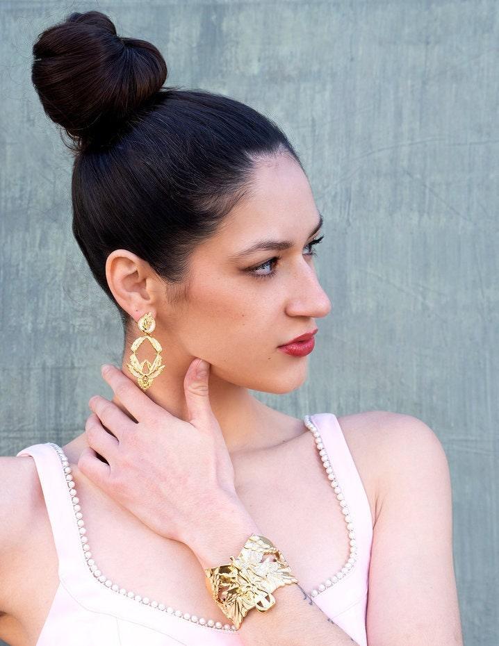 Unique Earrings "Soaring" - Gold & Champagne, Large Jewelry, Gift, Gift for Mom, Artistic