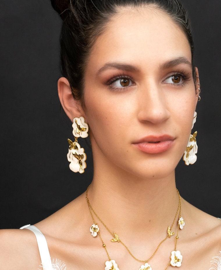 Unique Earrings "Arise" - Gold & Ivory Gift, Gift For Mom, Artistic, Jewelry
