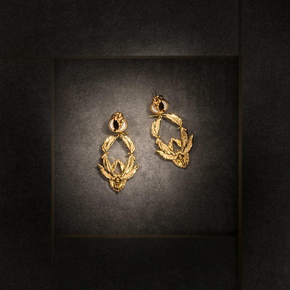Unique Earrings "Soaring" - Gold & Champagne, Large Jewelry, Gift, Gift for Mom, Artistic