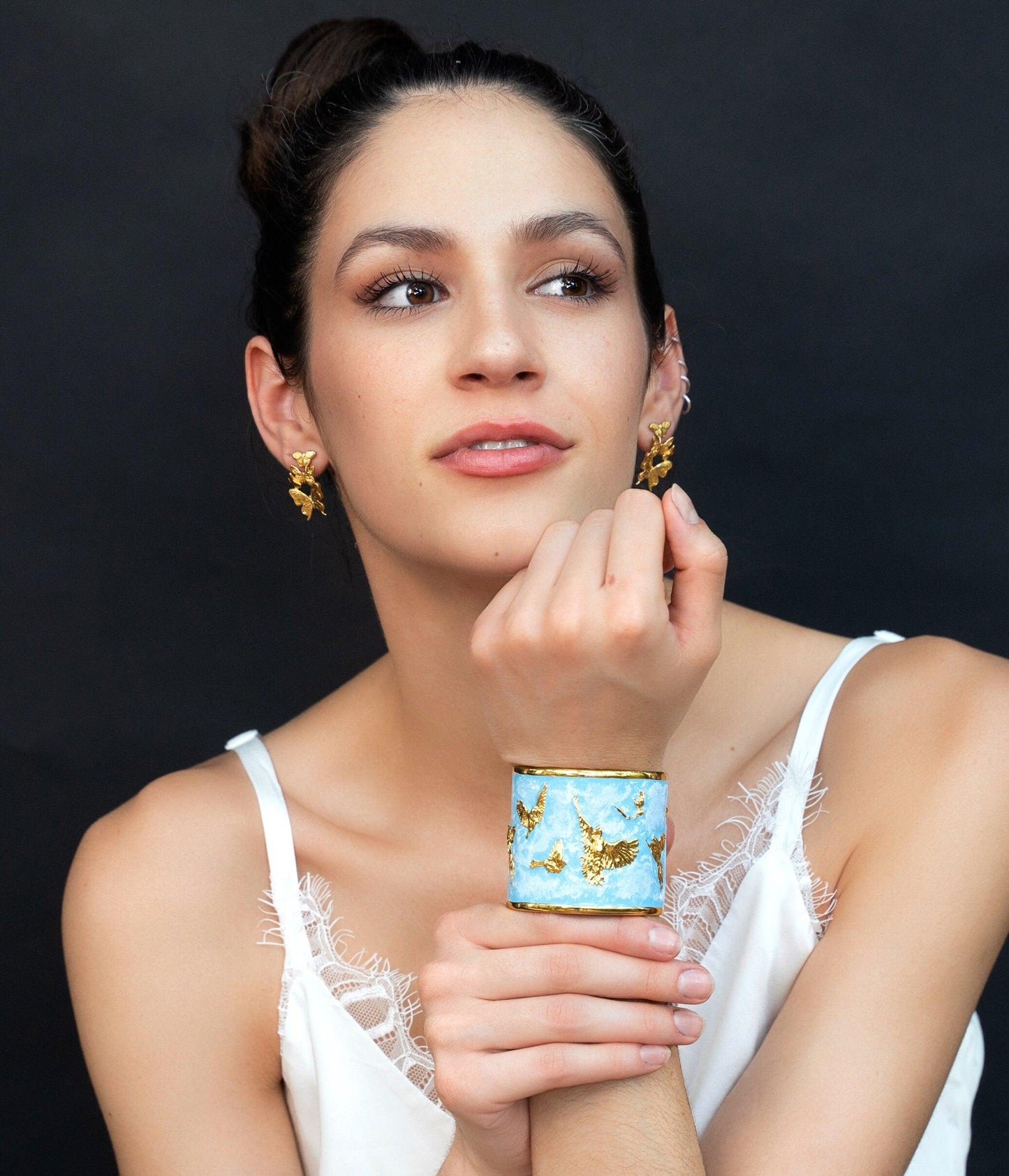 "Arise" Cuff Bracelet - Sky Blue with Clouds - Angela Mia Jewelry