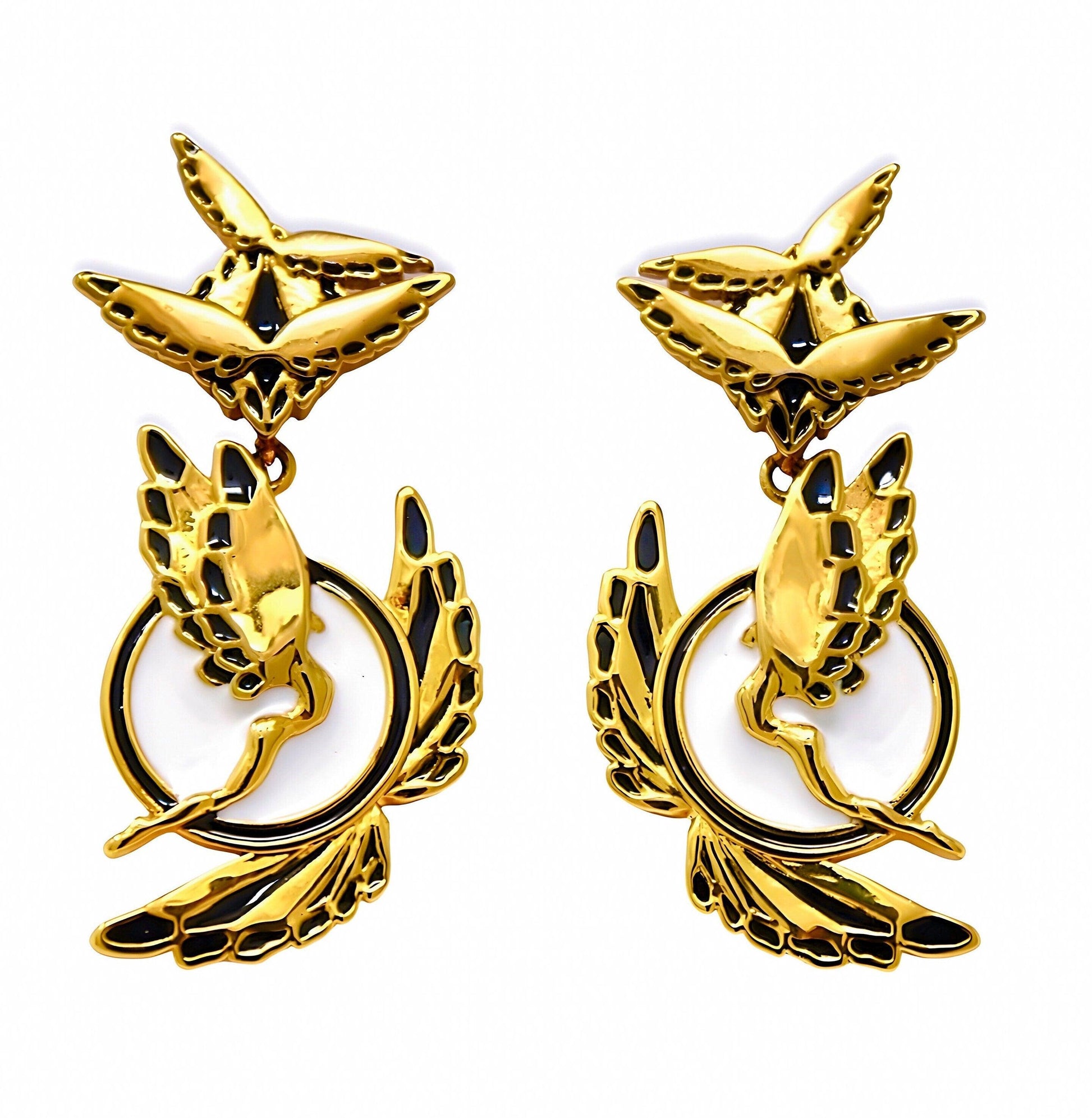 Unique Earrings small "Soaring" - Gold & Black Jewelry, Gift, Gift for Mom, Artistic