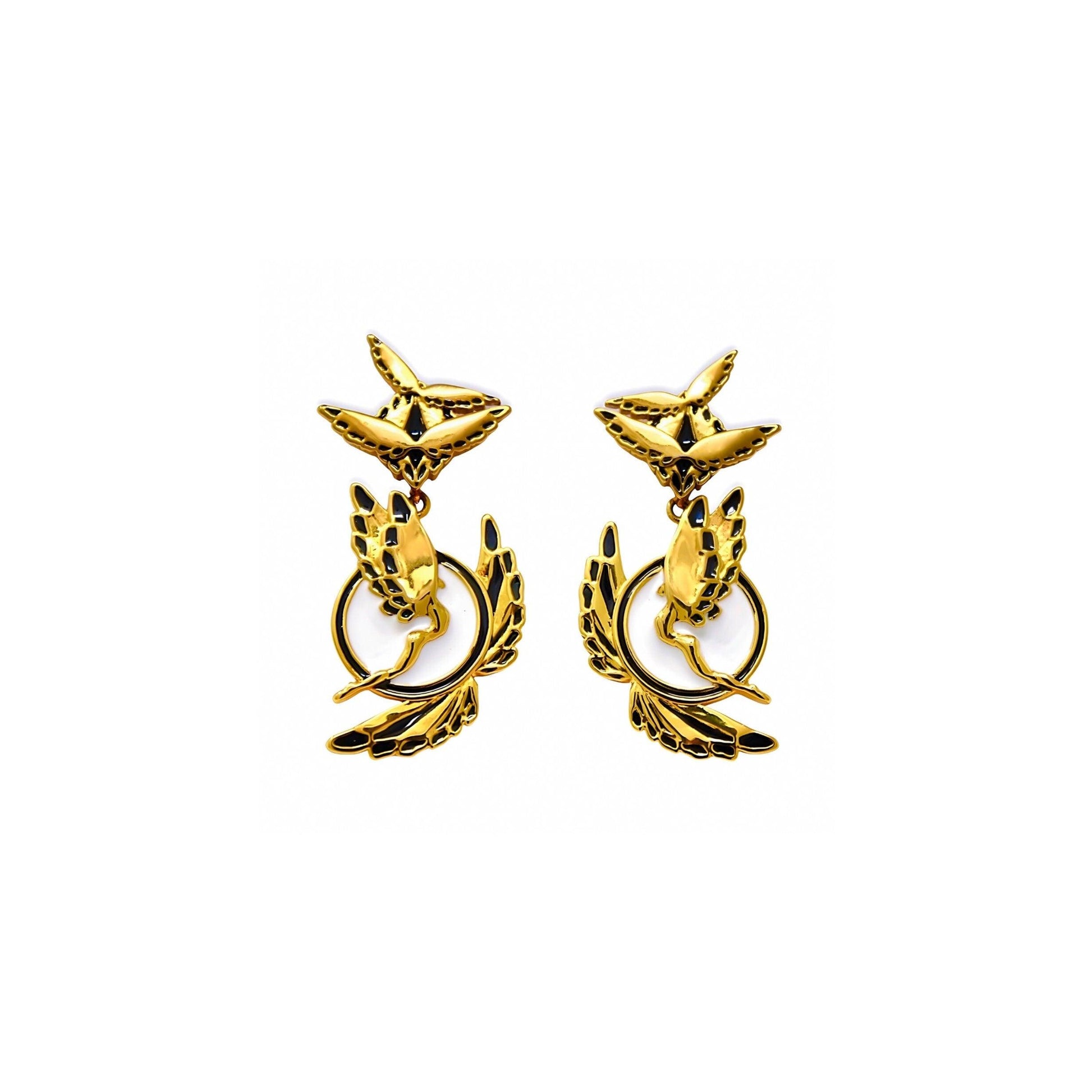 Unique Earrings small "Soaring" - Gold & Black Jewelry, Gift, Gift for Mom, Artistic