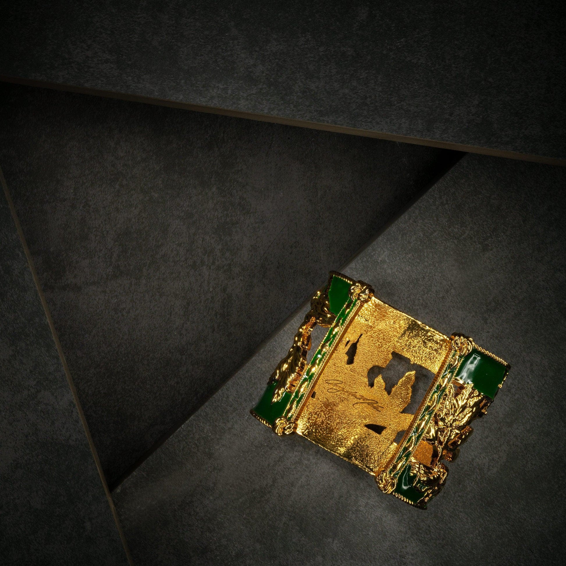 Unique Cuff Bracelet "Vigor" - Gold & Green Gift, Gift For Mom, Artistic, Jewelry Cuff, Bracelet, Gold, Silver, Brass