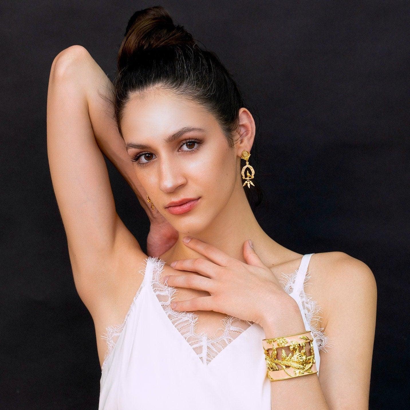 Unique Cuff Bracelet "Vigor" - Gold & Blush Gift, Gift For Mom, Artistic, Jewelry Cuff, Bracelet, Gold, Silver, Brass