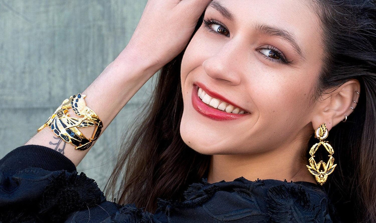 "Soaring" Cuff Bracelet - Gold & Black - Angela Mia Jewelry