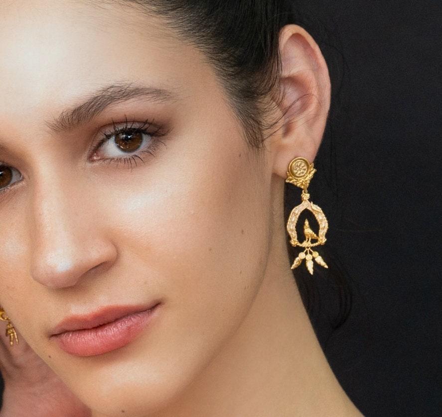 Unique Earrings "Vigor" with Feathers - Gold & Blush Jewelry, Gift, Gift for Mom, Artistic