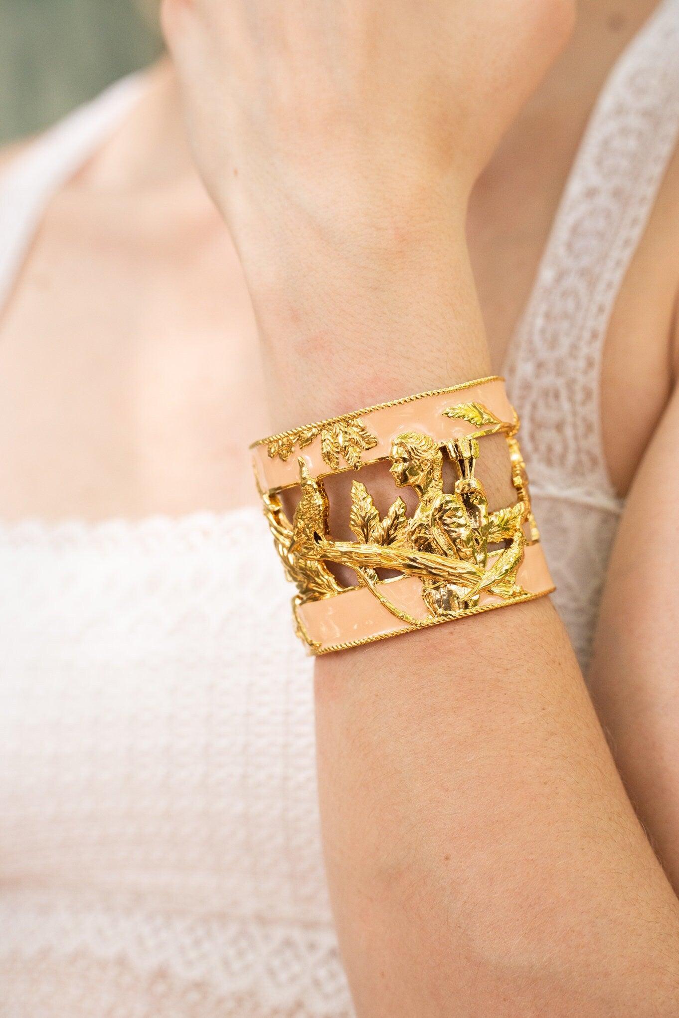 Unique Cuff Bracelet "Vigor" - Gold & Blush Gift, Gift For Mom, Artistic, Jewelry Cuff, Bracelet, Gold, Silver, Brass