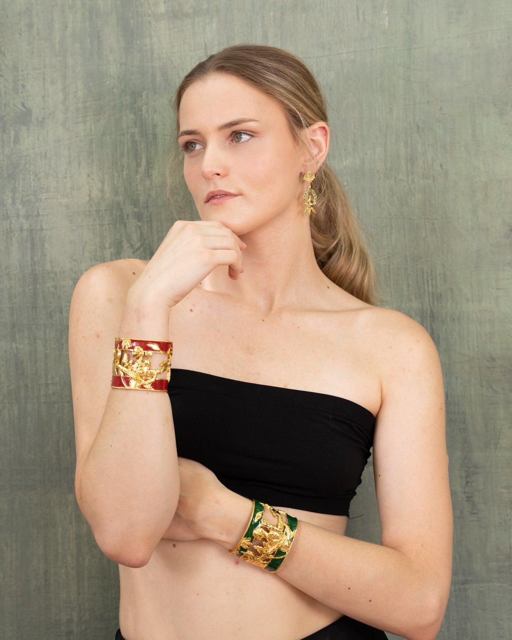 Unique Earrings "Vigor" with Feathers - Gold & Green Jewelry, Gift, Gift for Mom, Artistic