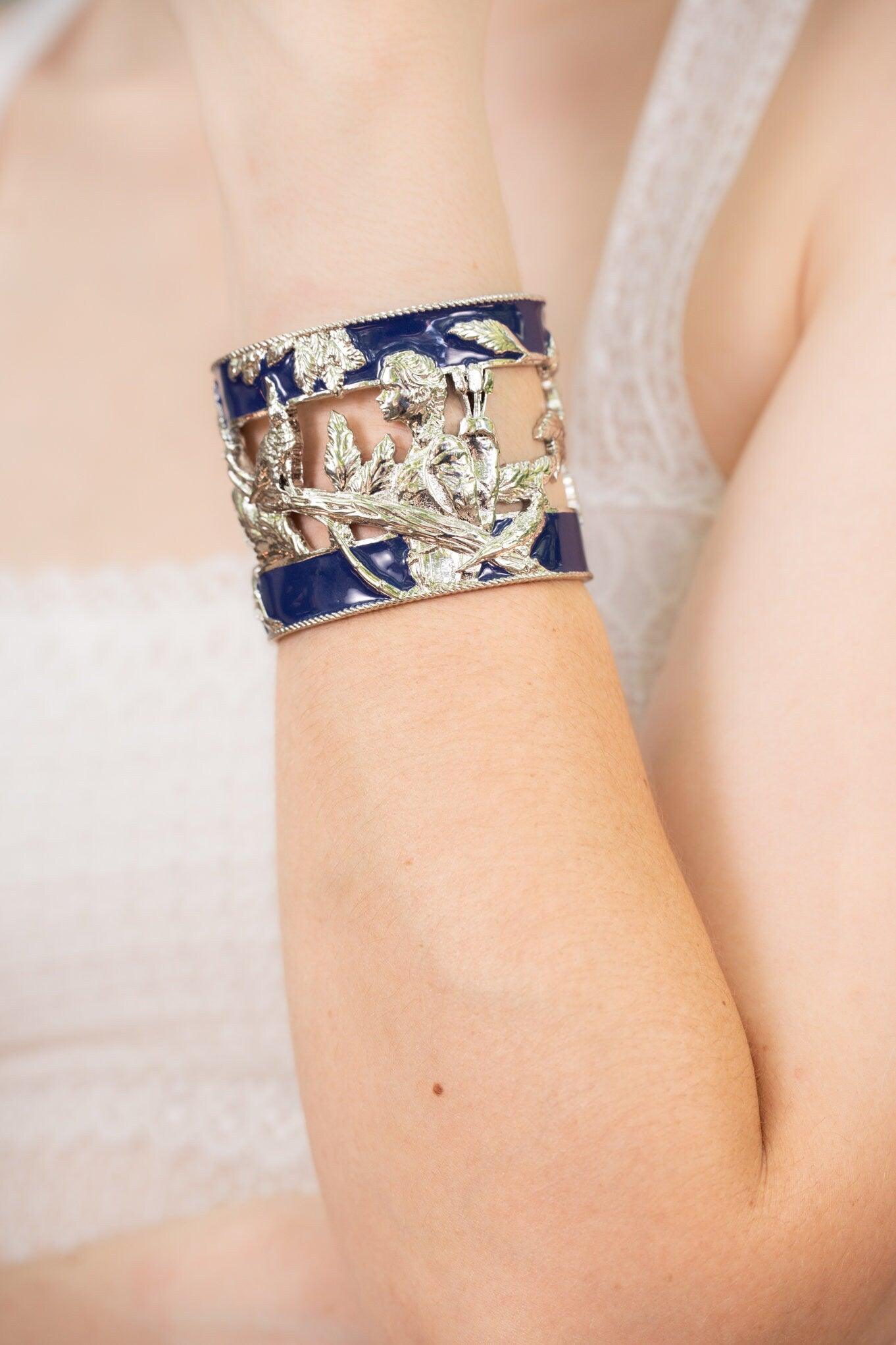 Unique Cuff Bracelet "Vigor" - Silver & Royal Blue Gift, Gift For Mom, Artistic, Jewelry Cuff, Bracelet, Gold, Silver, Brass