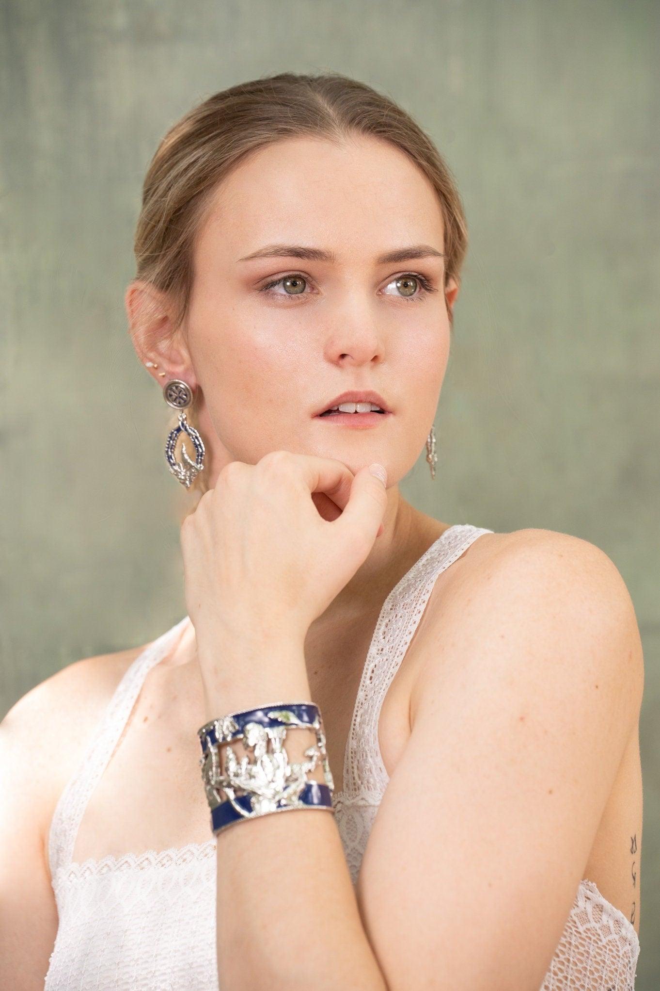 Unique Cuff Bracelet "Vigor" - Silver & Royal Blue Gift, Gift For Mom, Artistic, Jewelry Cuff, Bracelet, Gold, Silver, Brass