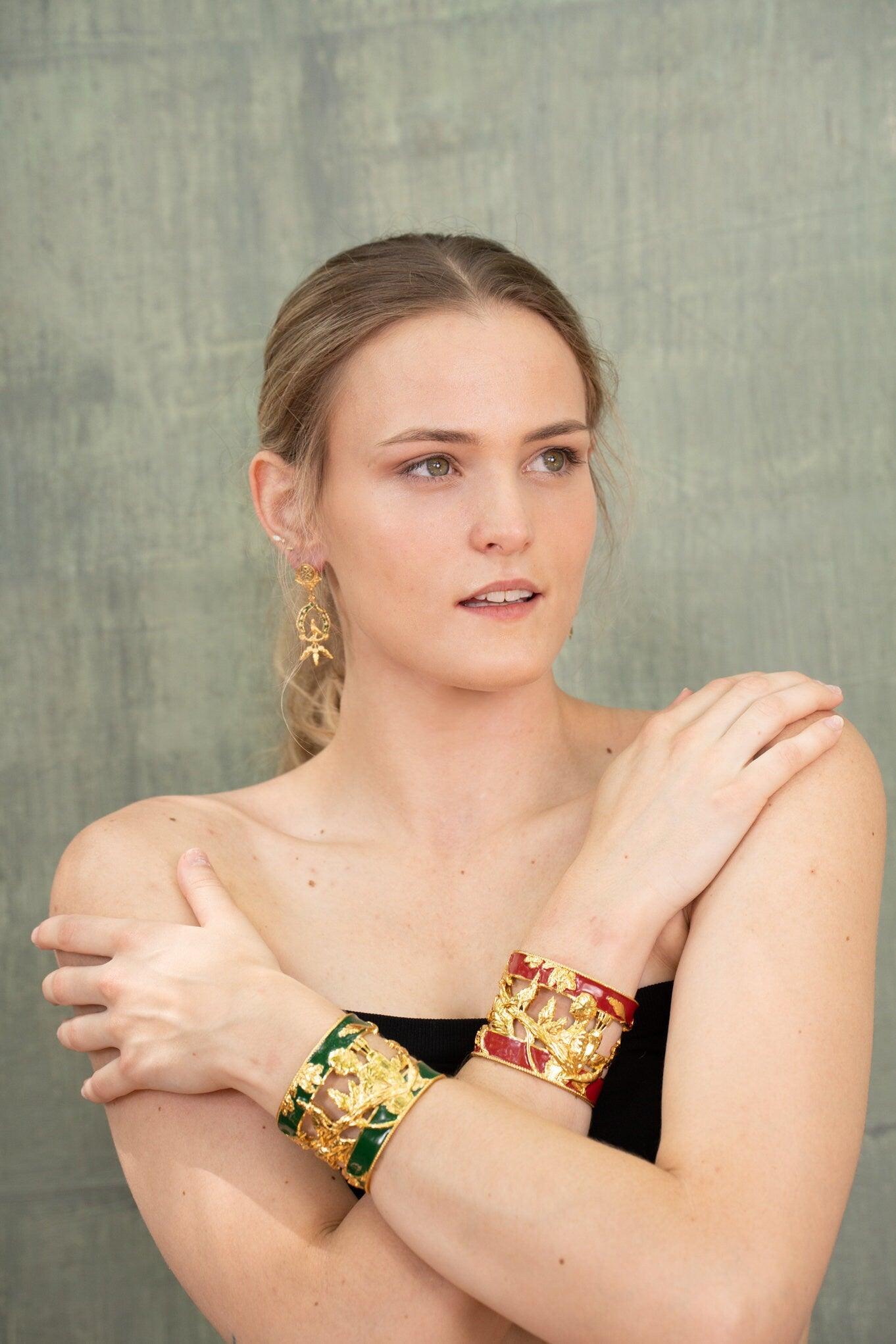 Unique Cuff Bracelet "Vigor" - Gold & Red Gift, Gift For Mom, Artistic, Jewelry Cuff, Bracelet, Gold, Silver, Brass