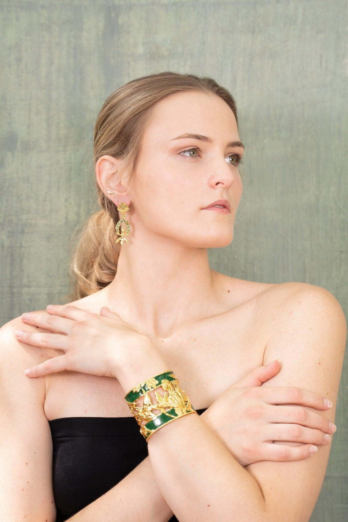 Unique Cuff Bracelet "Vigor" - Gold & Green Gift, Gift For Mom, Artistic, Jewelry Cuff, Bracelet, Gold, Silver, Brass