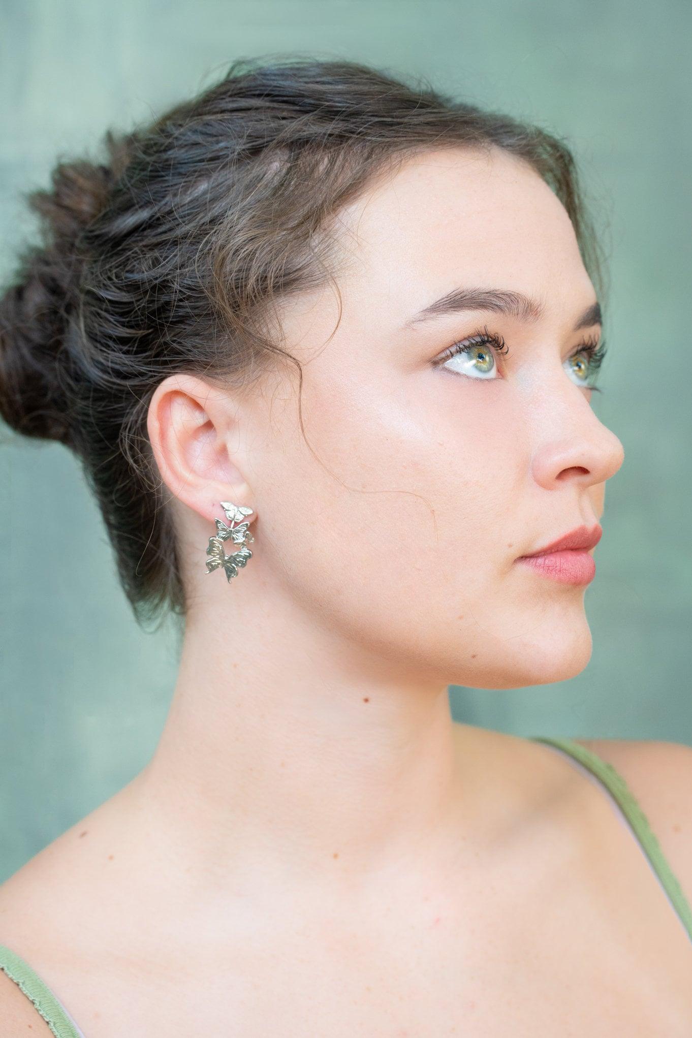 Unique Earrings "Butterfly Breeze" - White Rhodium Gift, Gift For Mom, Artistic, Jewelry