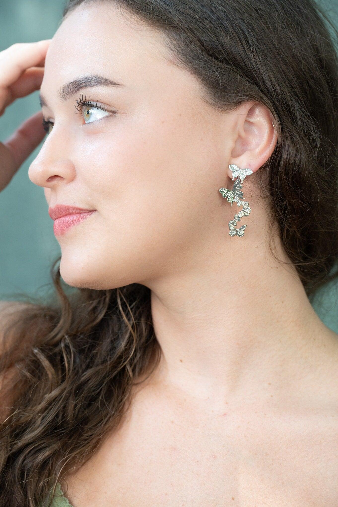 Unique Earrings "Butterfly Wind" - White Rhodium Gift, Gift For Mom, Artistic, Jewelry