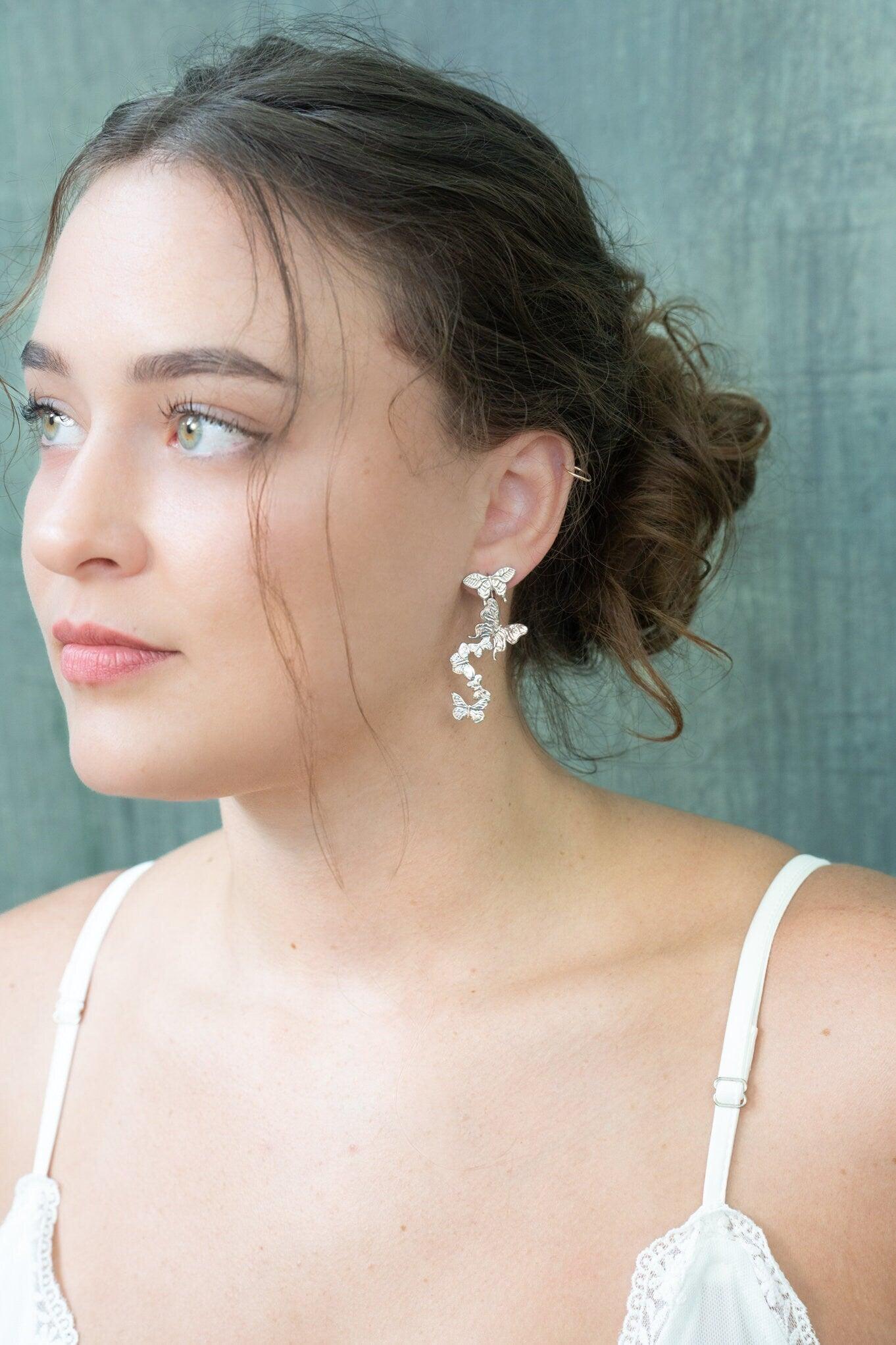 Unique Earrings "Butterfly Wind" - White Rhodium Gift, Gift For Mom, Artistic, Jewelry