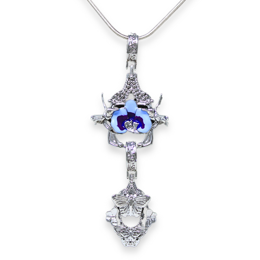 "Cherished Orchid" Pendants - Blue Orchid House & Butterfly RHODIUM