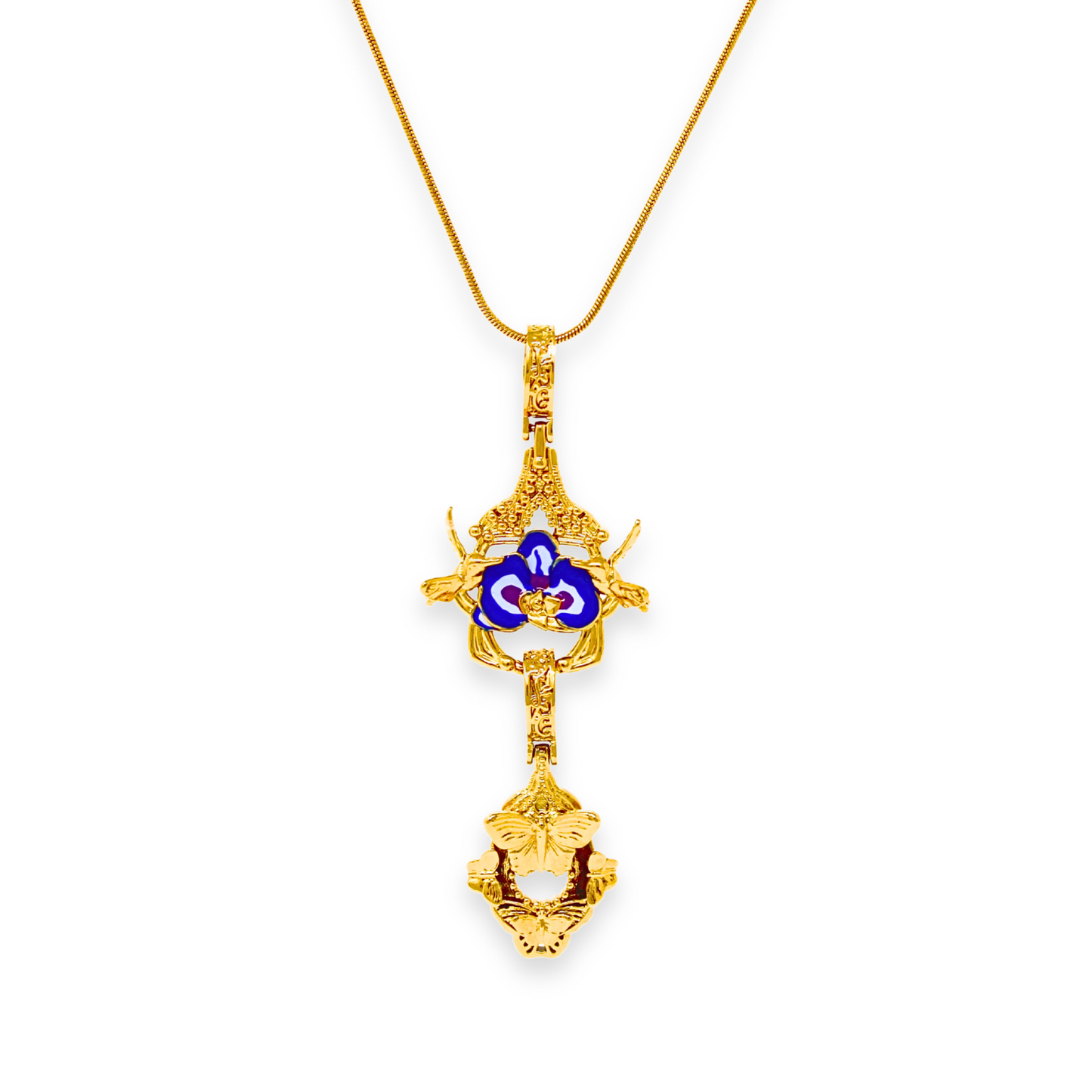 "Cherished Orchid" Pendants - Blue Orchid House & Butterfly GOLD