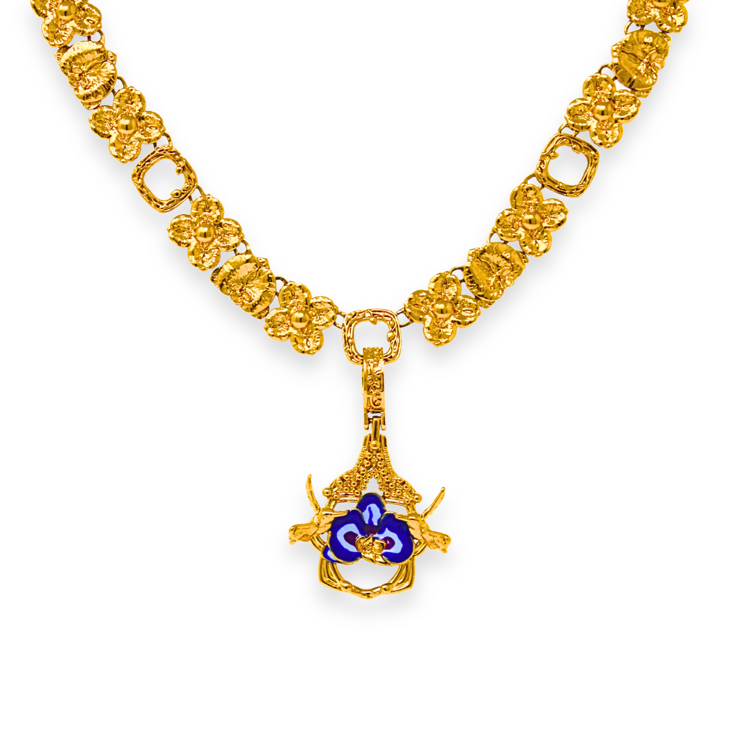 "Cherished Orchid" Necklace with Pendant - Gold with Blue Orchid House