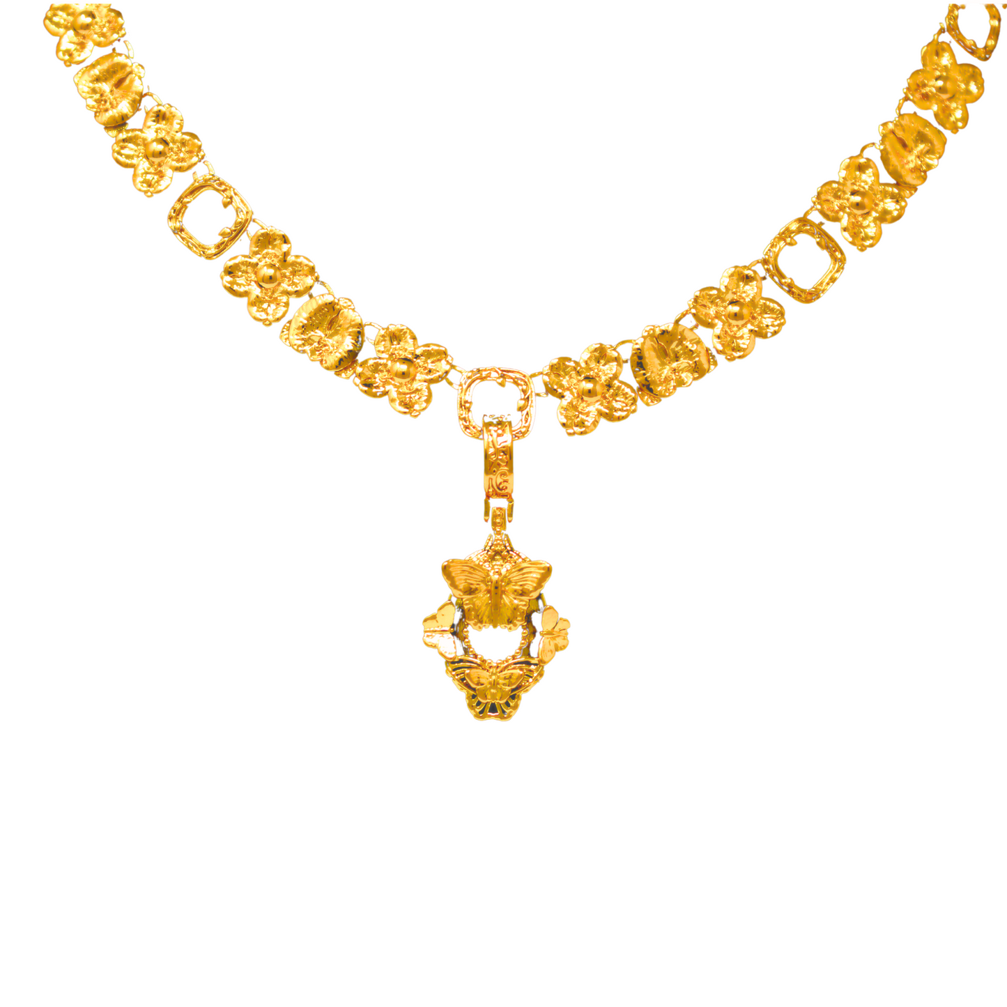 "Cherished Orchid" Pendant Necklace - Gold Butterfly