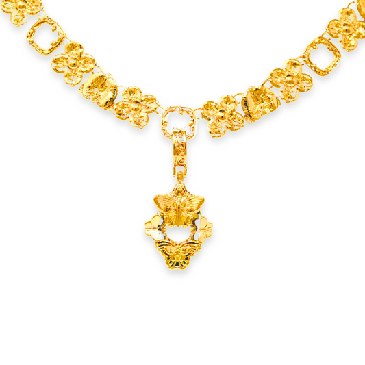 "Cherished Orchid" Necklace with Pendant - Gold Butterfly