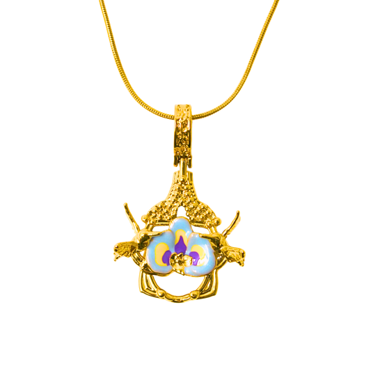 "Cherished Orchid" Pendant - Gold with Multicolor Orchid