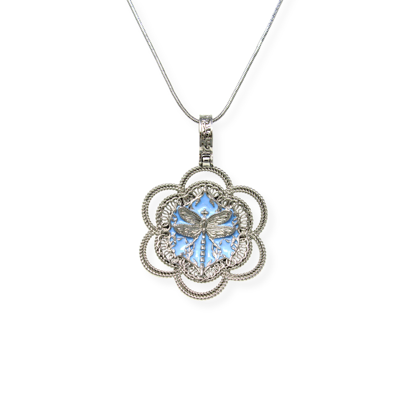 "Fly Away" Pendant - White Rhodium & Blue